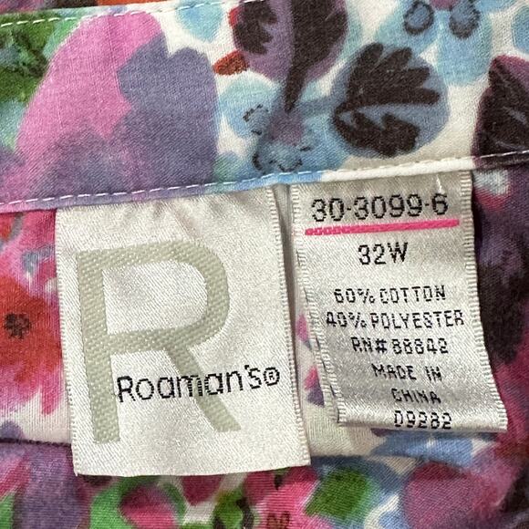 Roamans Button Up Top Women Plus 32W Pink Purple Green Blue Floral Cotton Blend - Picture 5 of 5